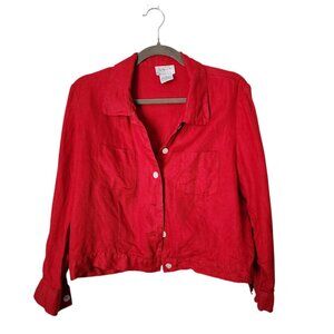 TALBOTS Poppy Red 100% Irish Linen Cropped‎ Shacket Shirt Jacket Anglercore 8P